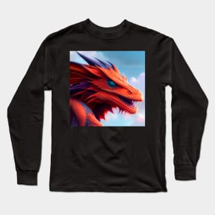 Flying Red Dragon with Purple Horns Long Sleeve T-Shirt